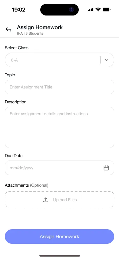 Gyanama teacher app assigning generated homework to a class